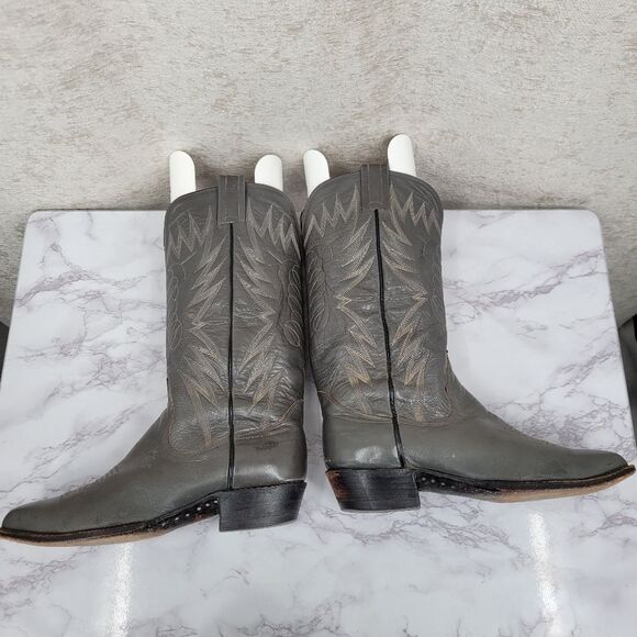 Sanders Vintage Leather Gray Western Cowboy Boots Men's 10D - Picture 8 of 14